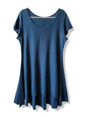 Women Cutloose Blue Short Sleeve Tunic Tee Shirt Top S Scandi Lagenlook Layered